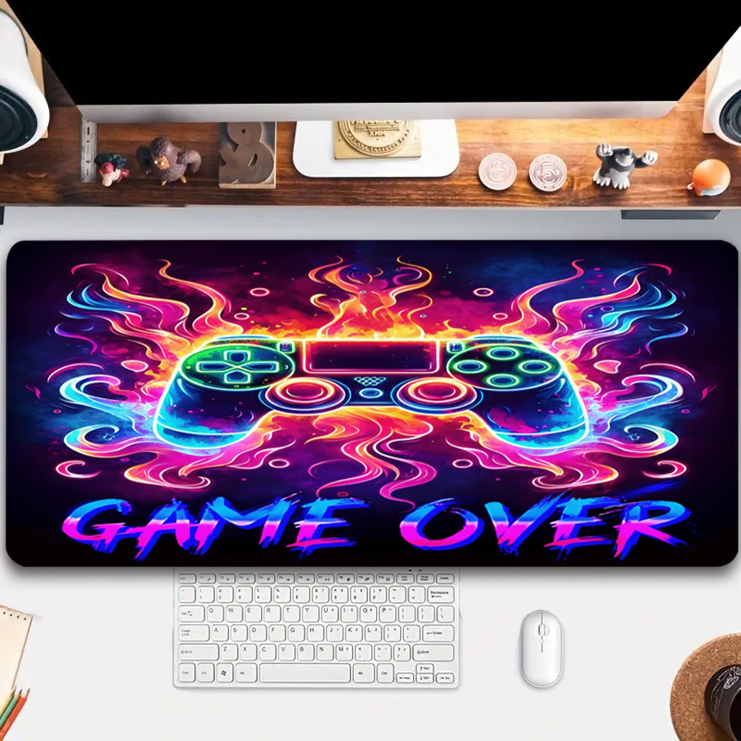 Simpkeely Blacklight Gaming Mouse Pad, Cool Neon Game Controller Extended Large Desk Pad, UV Reactive Long Big Mouse Mat with 3mm Non-Slip Rubber Base for Office Home