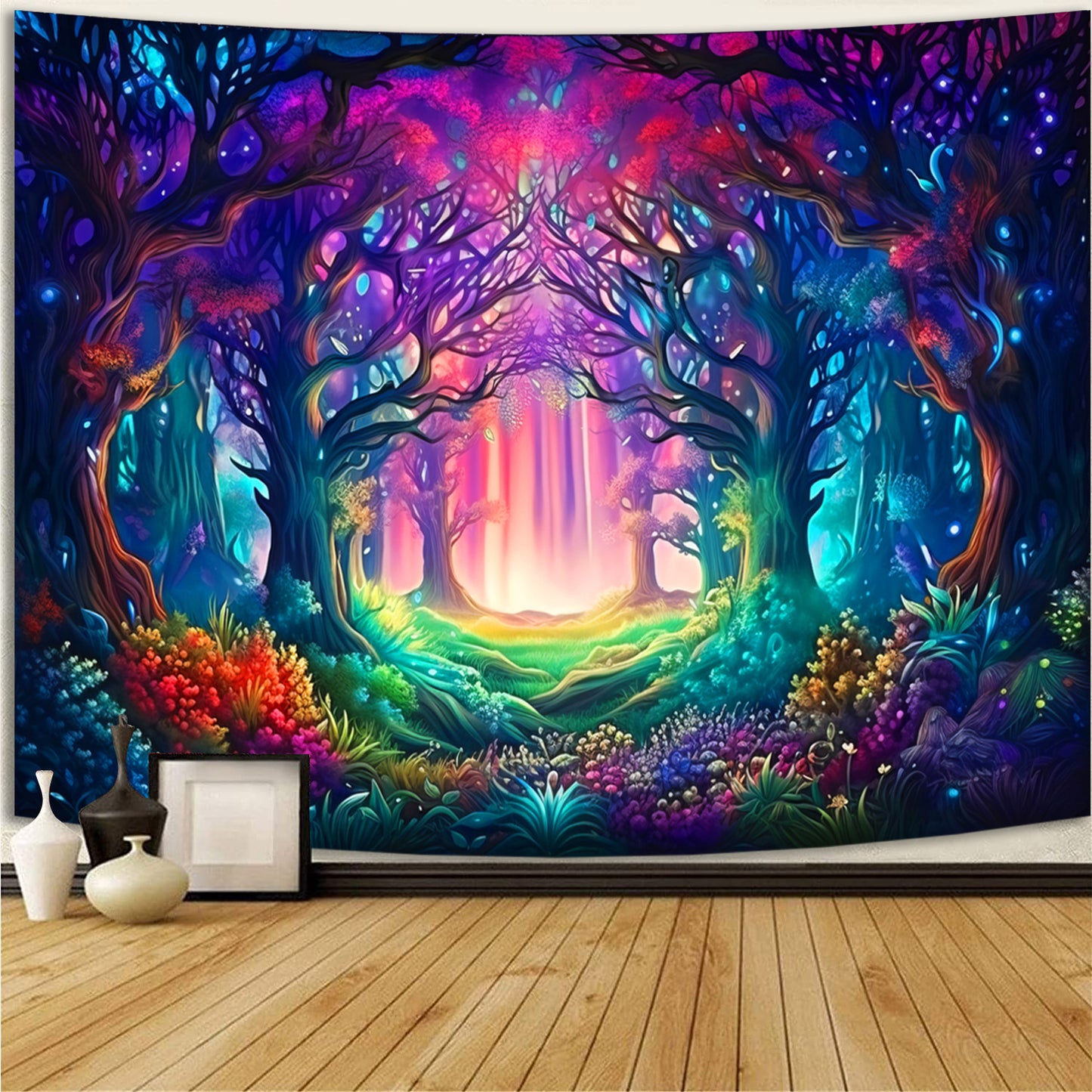 Simpkeely UV Reactive Fantasy Forest Blacklight Tapestry - Magical Tree Wall Hanging for Bedroom & Living Room