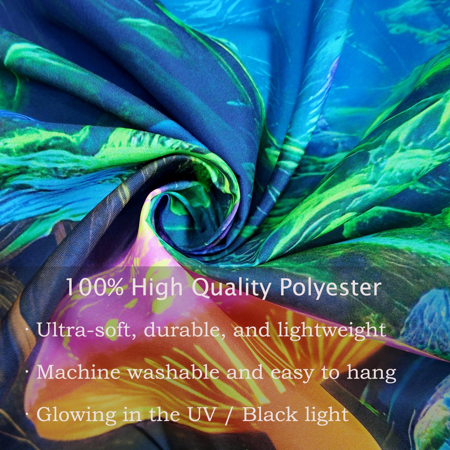 Simpkeely Magical Blacklight Forest Tapestry - UV Reactive Neon Mushroom Waterfall Fairy Landscape Glow in the Dark Wall Art for Bedroom, Dorm Decor