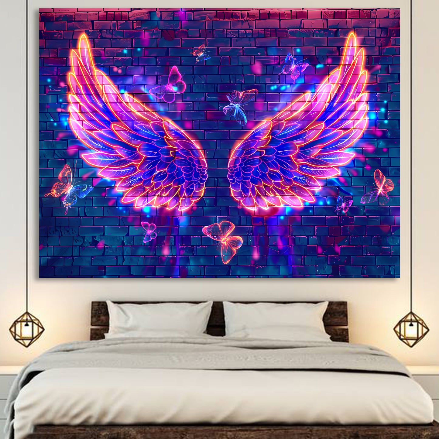 Simpkeely Blacklight Angel Wings Tapestry - UV Reactive Neon Butterfly Aesthetic Wall Art Decor for Bedroom, Living Room