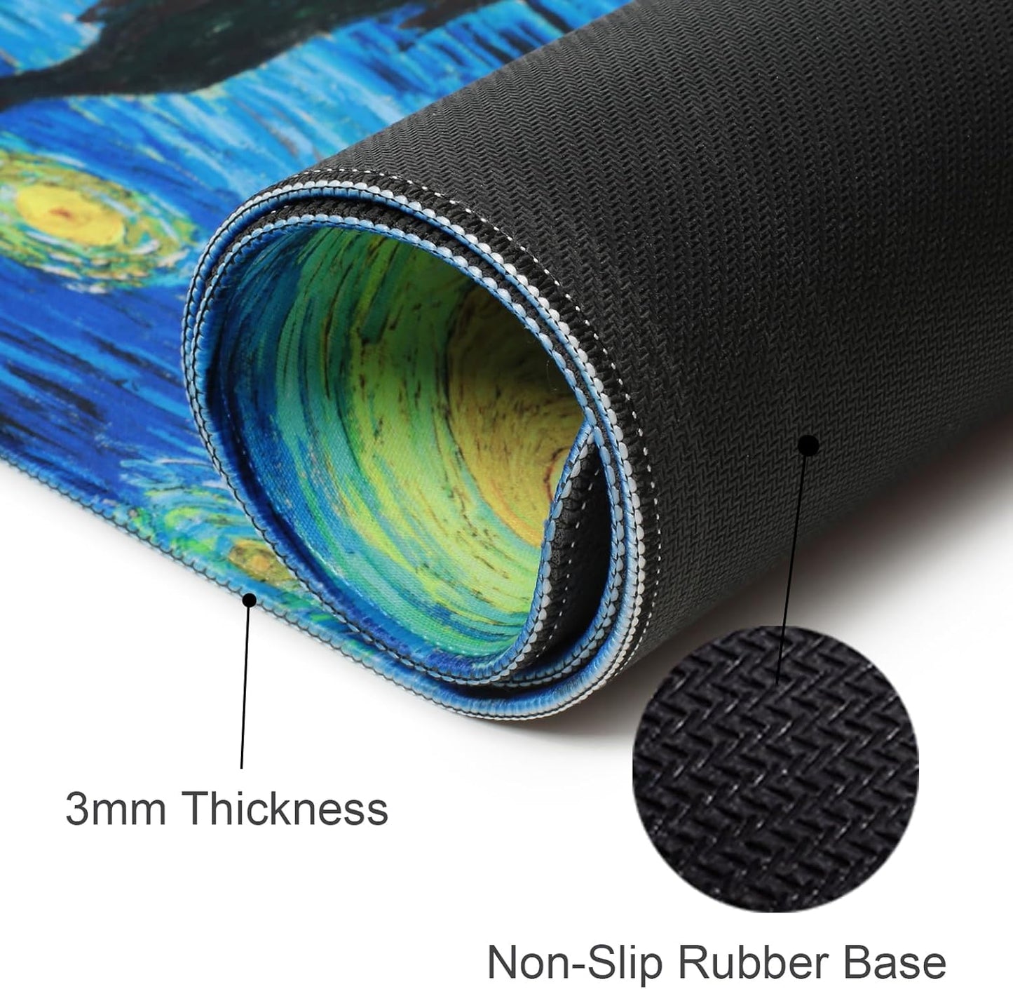 Simpkeely Blacklight Starry Night Mouse Pad, Van Gogh Painting Gaming Extended Large Desk Pad, UV Reactive Long Big Mouse Mat with 3mm Non-Slip Rubber Base for Office Home