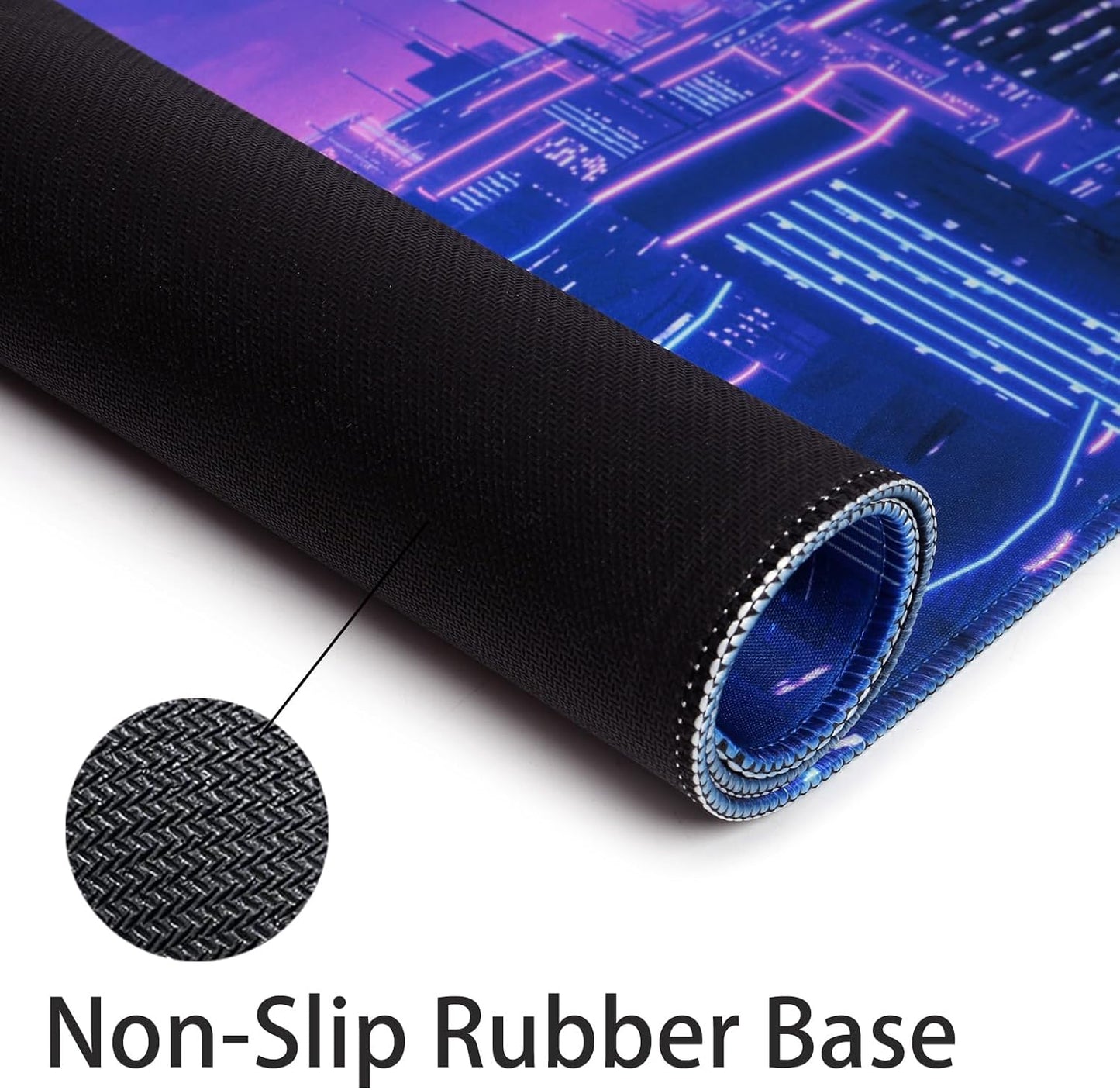 Simpkeely Gaming Mouse Pad, Blacklight Metaverse City 3D Cyberpunk Extended Large Desk Pad, UV Reactive Long Computer Keyboard Big Mouse Mat with 3mm Non-Slip Rubber Base for Office Home