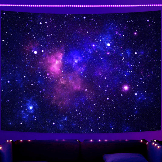 Simpkeely Blacklight Galaxy Tapestry, Blue Space Starry Sky Night Universe Wall Hanging, UV Reactive Glow in the Dark Purple Party Backdrop Aesthetic Tapestry for Bedroom