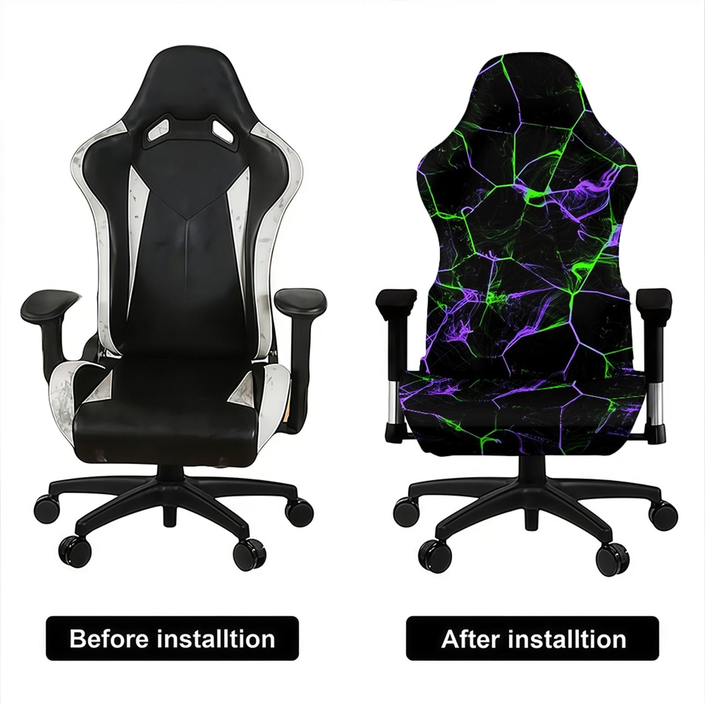 Two-piece Neon Fracture chair cover set: backrest and seat covers.