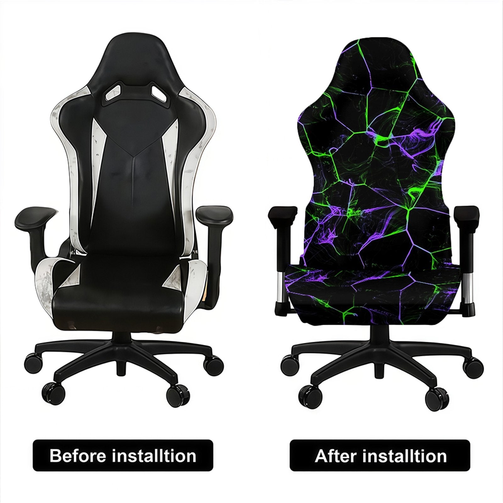 Two-piece Neon Fracture chair cover set: backrest and seat covers.