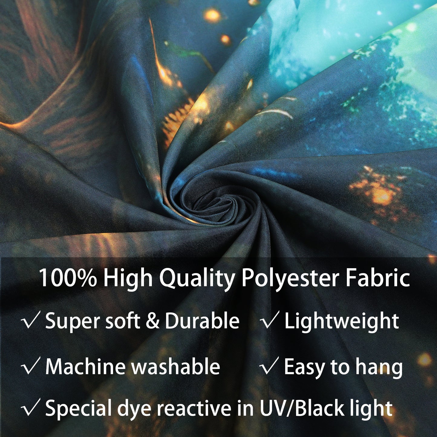 Simpkeely Blacklight Fantasy Mushroom Forest Tapestry, Magical Elves Fairy Fireflies Tree of Life UV Reactive Neon Nature Landscape Wall Hanging Tapestries for Bedroom, Living Room