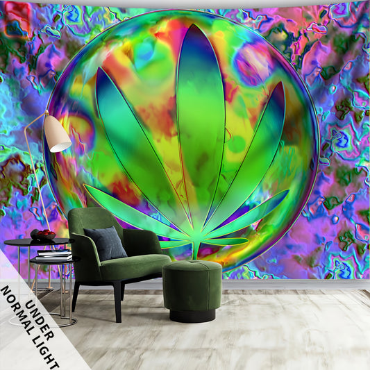 Simpkeely Fun Distorting Mirror Big Leaf UV Black Light Tapestry, Large Size Peach Skin Fluorescent Tapestry, Bedroom Aesthetic Hanging Tapestry For Party Festival, Bedroom Office Living Room Home Decor, Wall Decoration