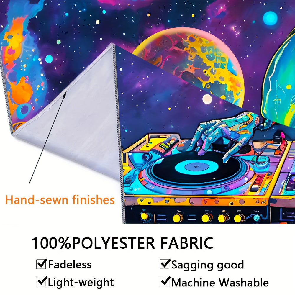 Simpkeely Fun Alien DJing Planet UV Black Light Tapestry, Large Size Peach Skin Fluorescent Tapestry, Bedroom Aesthetic Hanging Tapestry For Bedroom Office Living Room Home Decor, With Free Accessories