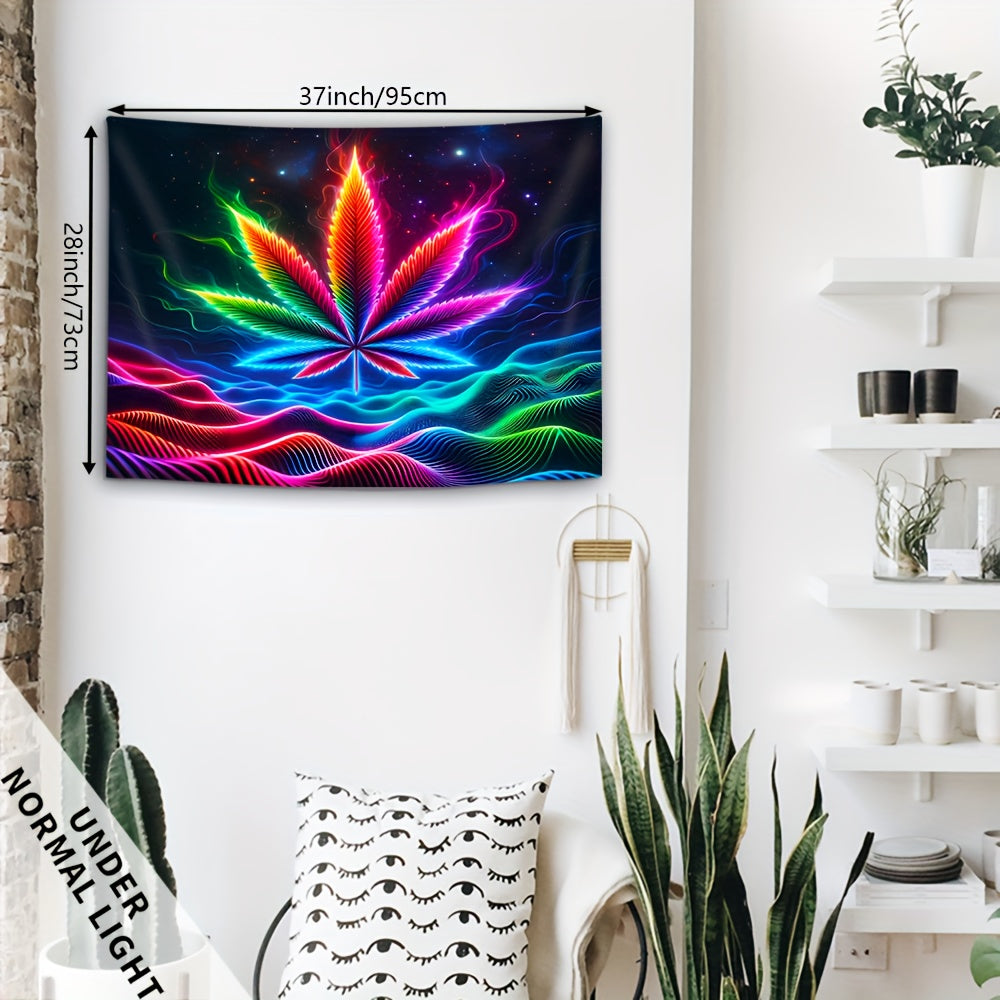 Simpkeely Space Sense, Waves, Big Leaf UV Black Light Tapestry, Large Size Peach Skin Fluorescent Tapestry, Bedroom Aesthetic Hanging Tapestry For Bedroom Office Living Room Home Decor, With Free Accessories