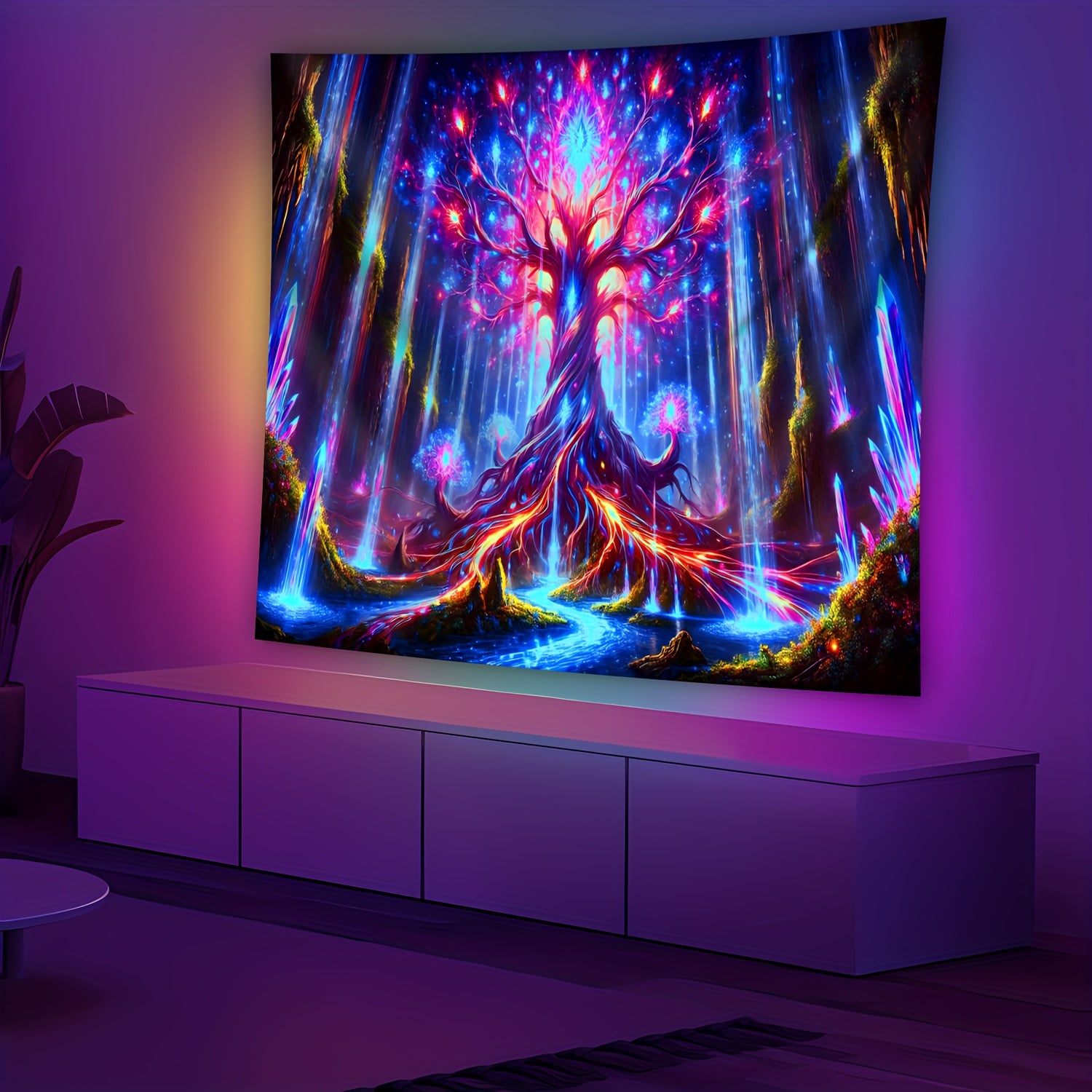Simpkeely Mysterious Tree Of Life UV Black Light Tapestry, Large Size Peach Skin Fluorescent Tapestry, Bedroom Aesthetic Hanging Tapestry for Party Festival, Bedroom Office Living Room Home Decor, Wall Decoration