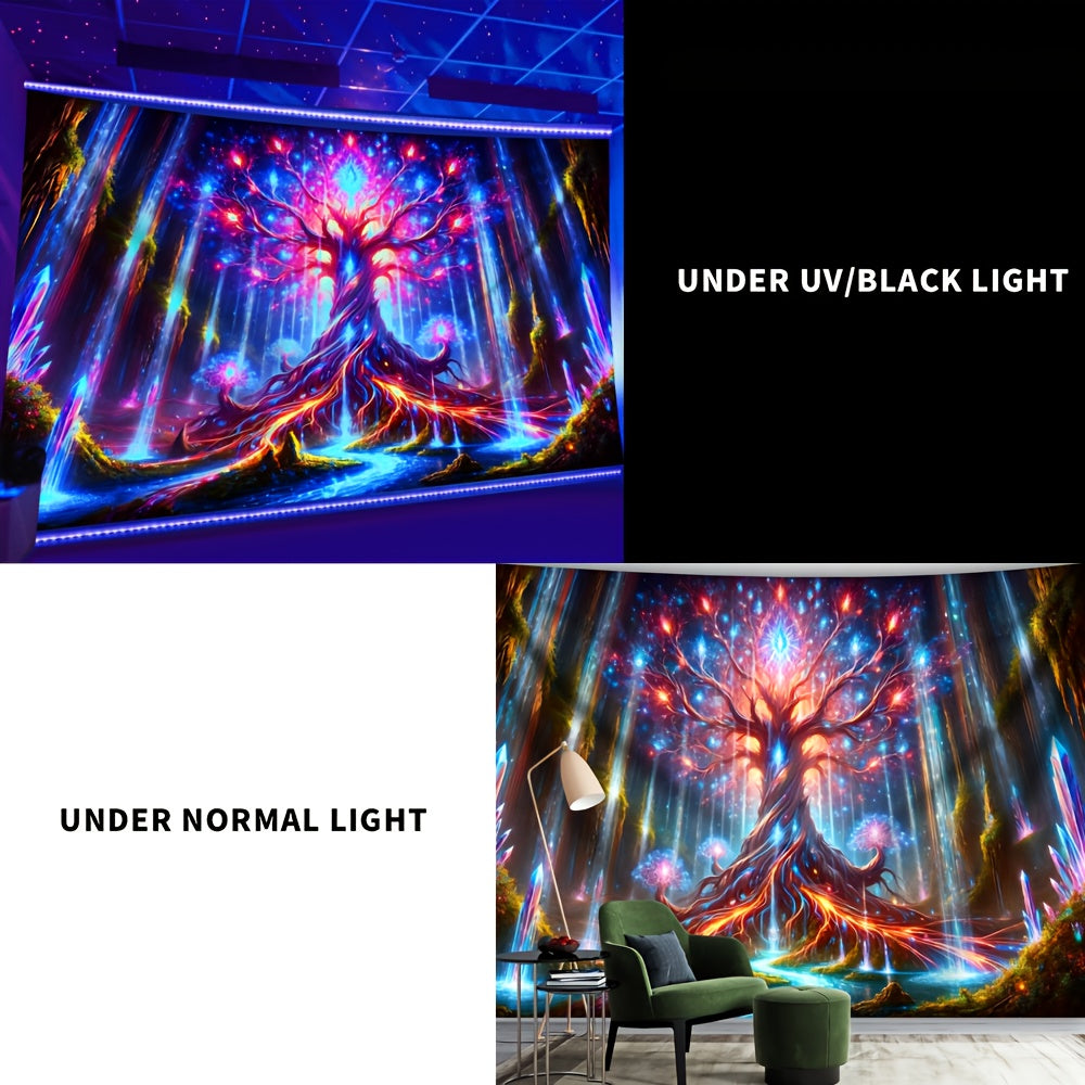 Simpkeely Mysterious Tree Of Life UV Black Light Tapestry, Large Size Peach Skin Fluorescent Tapestry, Bedroom Aesthetic Hanging Tapestry for Party Festival, Bedroom Office Living Room Home Decor, Wall Decoration