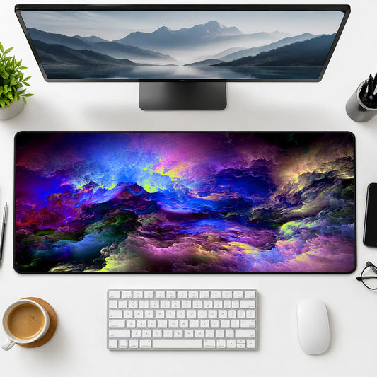 Close-up of vibrant swirling nebula colors and fractal patterns on mat.