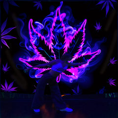 Simpkeely Hippy Purple leaf Fluorescent Tapestry, Aesthetic Polyster UV BlackLight Tapestry, Wall Hanging For Living Room Bedroom Office Home Decor/Room Decor/Party Deco, Festival Gifts With Free Installation Package