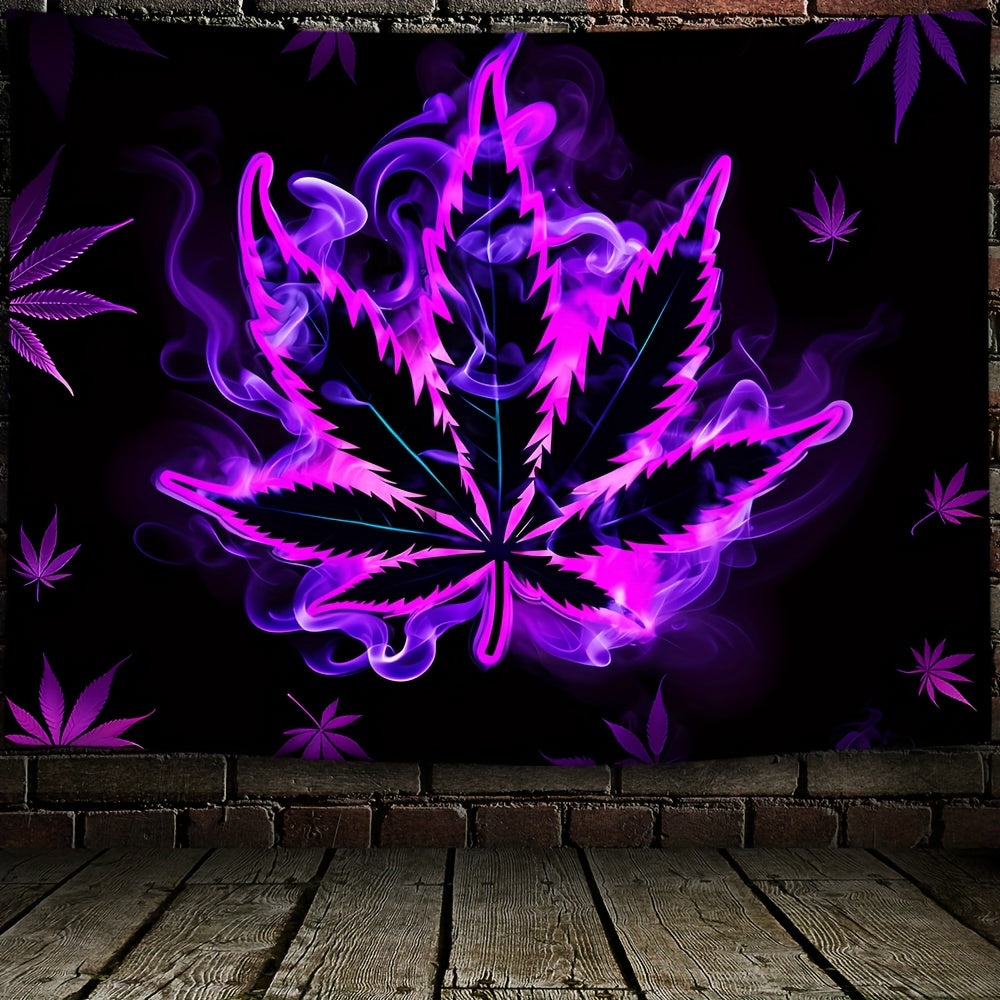 Simpkeely Hippy Purple leaf Fluorescent Tapestry, Aesthetic Polyster UV BlackLight Tapestry, Wall Hanging For Living Room Bedroom Office Home Decor/Room Decor/Party Deco, Festival Gifts With Free Installation Package