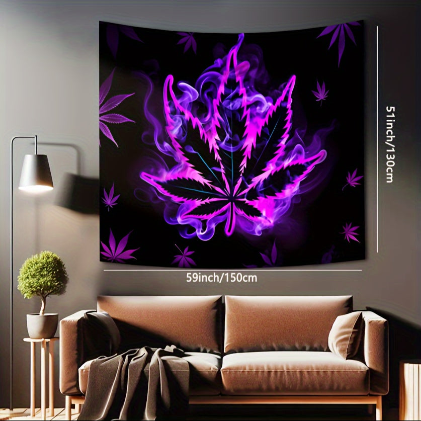 Simpkeely Hippy Purple leaf Fluorescent Tapestry, Aesthetic Polyster UV BlackLight Tapestry, Wall Hanging For Living Room Bedroom Office Home Decor/Room Decor/Party Deco, Festival Gifts With Free Installation Package