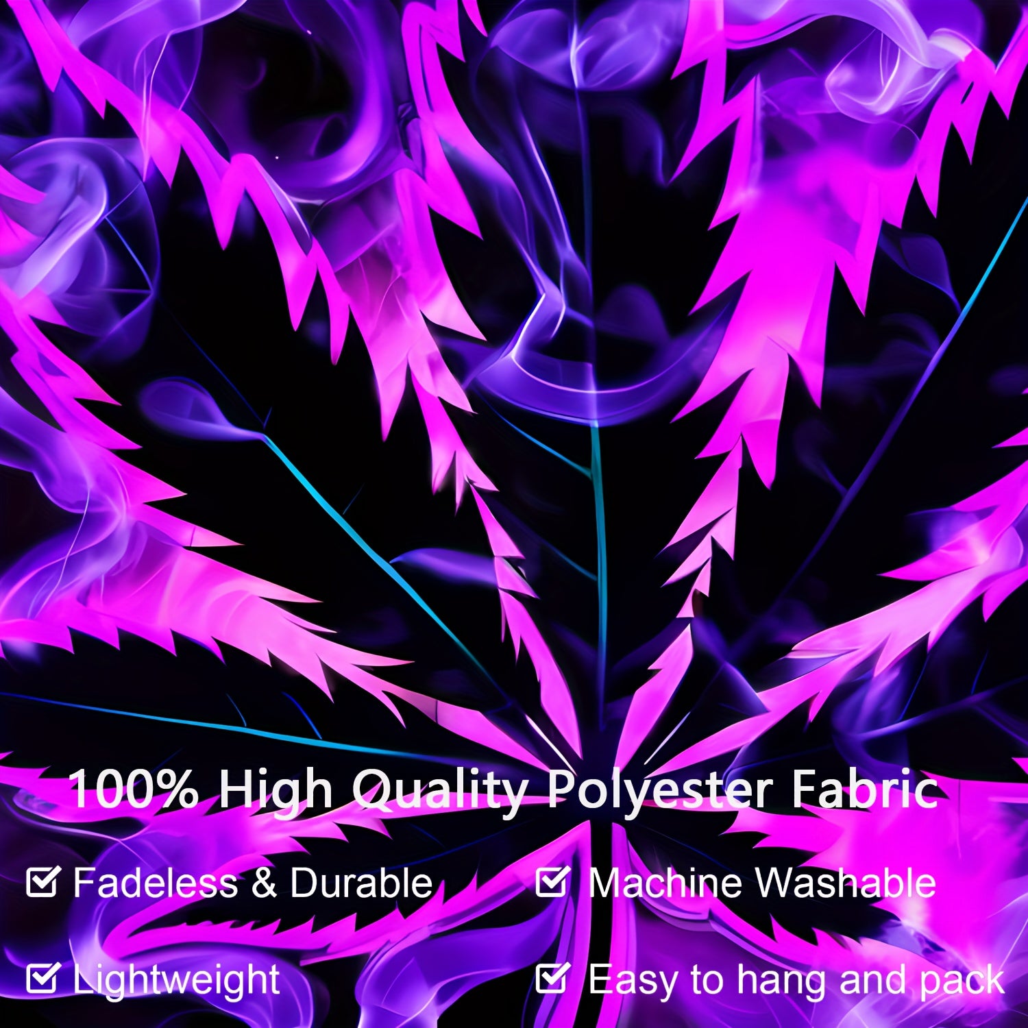 Simpkeely Hippy Purple leaf Fluorescent Tapestry, Aesthetic Polyster UV BlackLight Tapestry, Wall Hanging For Living Room Bedroom Office Home Decor/Room Decor/Party Deco, Festival Gifts With Free Installation Package