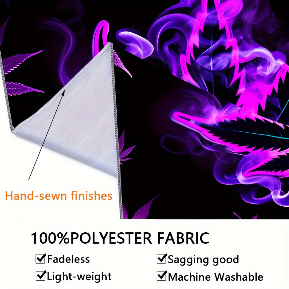 Simpkeely Hippy Purple leaf Fluorescent Tapestry, Aesthetic Polyster UV BlackLight Tapestry, Wall Hanging For Living Room Bedroom Office Home Decor/Room Decor/Party Deco, Festival Gifts With Free Installation Package