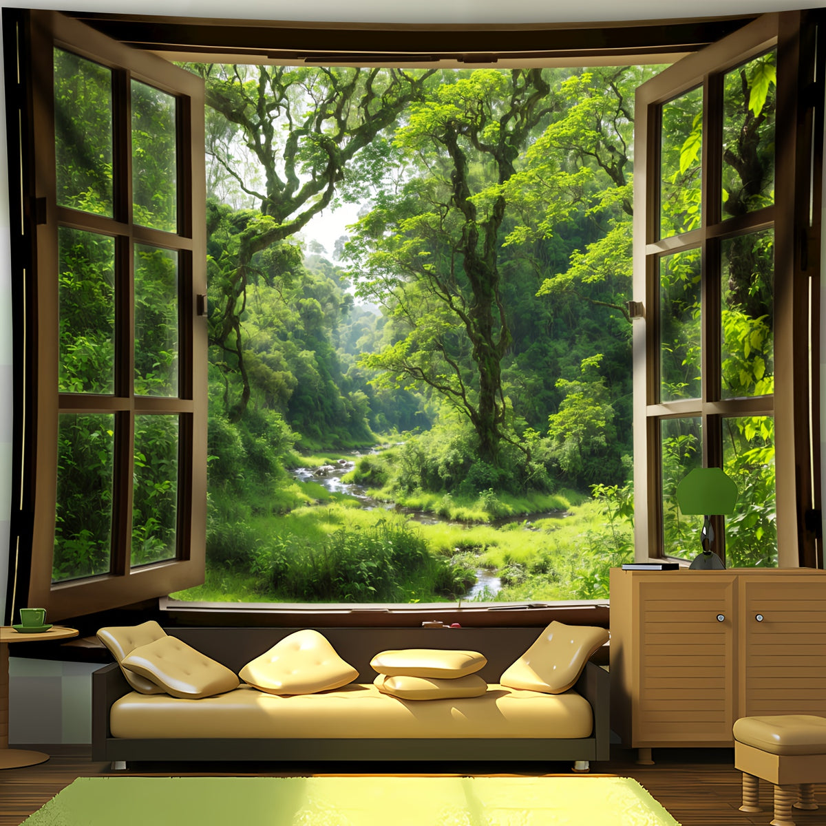 Simpkeely Fresh Forest Creek Landscape Photo Background Cloth Wall Hanging Large Size Polyester Tapestry For Living Room Bedroom Office Home Room Party Decoration Live Streaming Background Tapestry With Free Hanging Clip