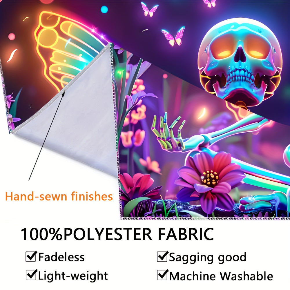 Simpkeely Fun Skull Wings, Flower Butterfly UV Black Light Tapestry, Large Size Peach Skin Fluorescent Tapestry, Bedroom Aesthetic Hanging Tapestry for Party Festival, Bedroom Office Living Room Home Decor, Wall Decoration