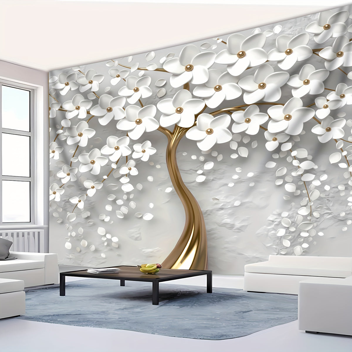 Simpkeely 3D Stereoscopic White Tree Of Life Landscape Photo Background Cloth Wall Hanging Large Size Polyester Tapestry For Living Room Bedroom Office Home Room Party Decoration Live Streaming Background Tapestry With Free Hanging Clips
