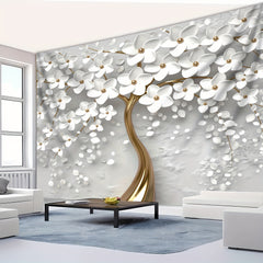 Simpkeely 3D Stereoscopic White Tree Of Life Landscape Photo Background Cloth Wall Hanging Large Size Polyester Tapestry For Living Room Bedroom Office Home Room Party Decoration Live Streaming Background Tapestry With Free Hanging Clips