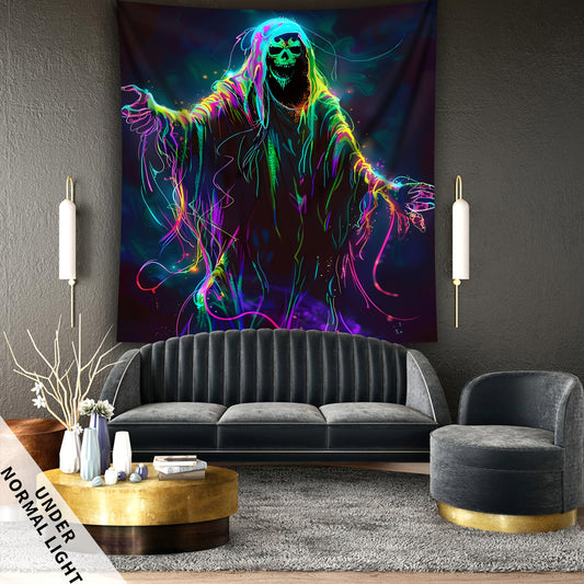 Simpkeely Colorful Line Skull UV Black Light Tapestry, Aesthetics Large Size Peach Skin Fluorescent Tapestry, Bedroom Aesthetic Hanging Tapestry For Bedroom Office Living Room Home Decor, With Free Accessories For Halloween Halloween decor