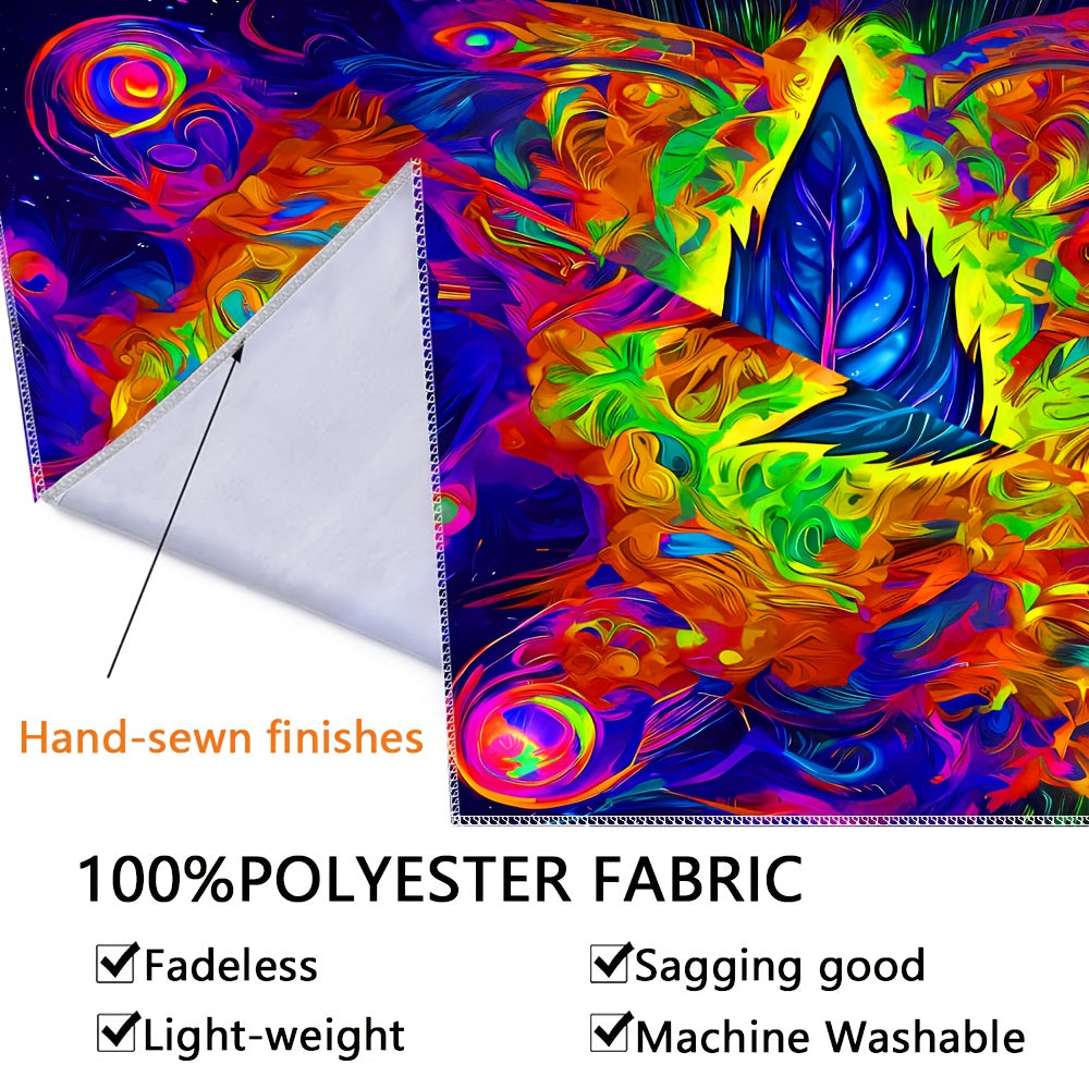 Simpkeely Large Leaf UV Blacklight Tapestry - Peach Skin Fluorescent Wall Hanging for Bedroom, Living Room & Office Decor - Perfect for Parties & Festivals, Room