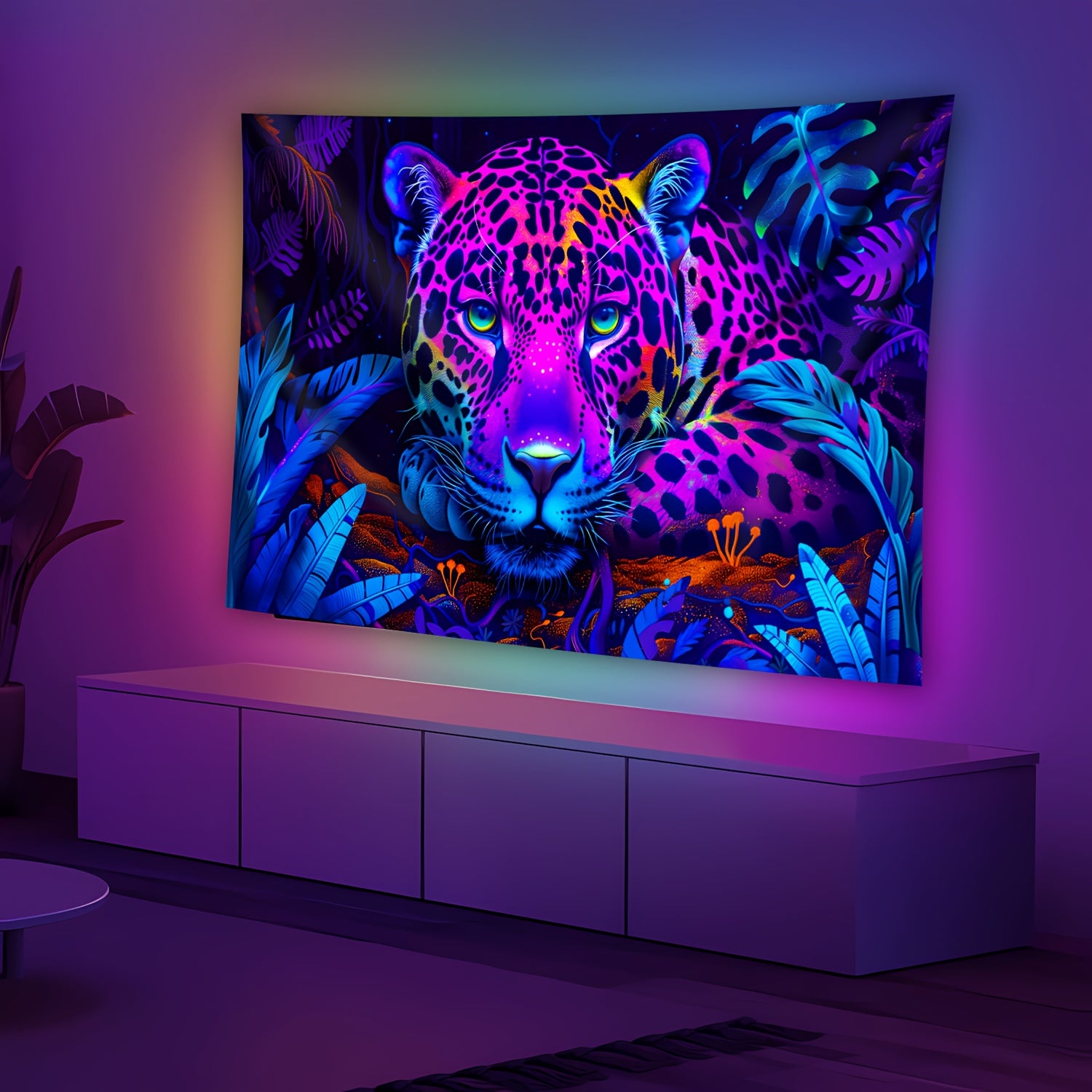 Simpkeely Domineering Jungle Leopard UV Black Light Tapestry, Large Size Peach Skin Fluorescent Tapestry, Bedroom Aesthetic Hanging Tapestry For Party Festival, Bedroom Office Living Room Home Decor, Wall Decoration