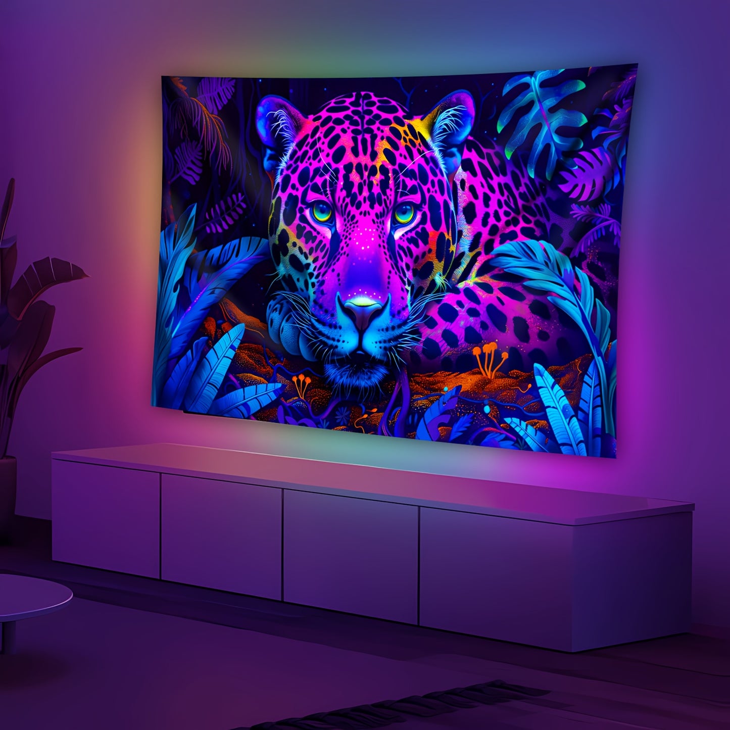 Simpkeely Domineering Jungle Leopard UV Black Light Tapestry, Large Size Peach Skin Fluorescent Tapestry, Bedroom Aesthetic Hanging Tapestry For Party Festival, Bedroom Office Living Room Home Decor, Wall Decoration