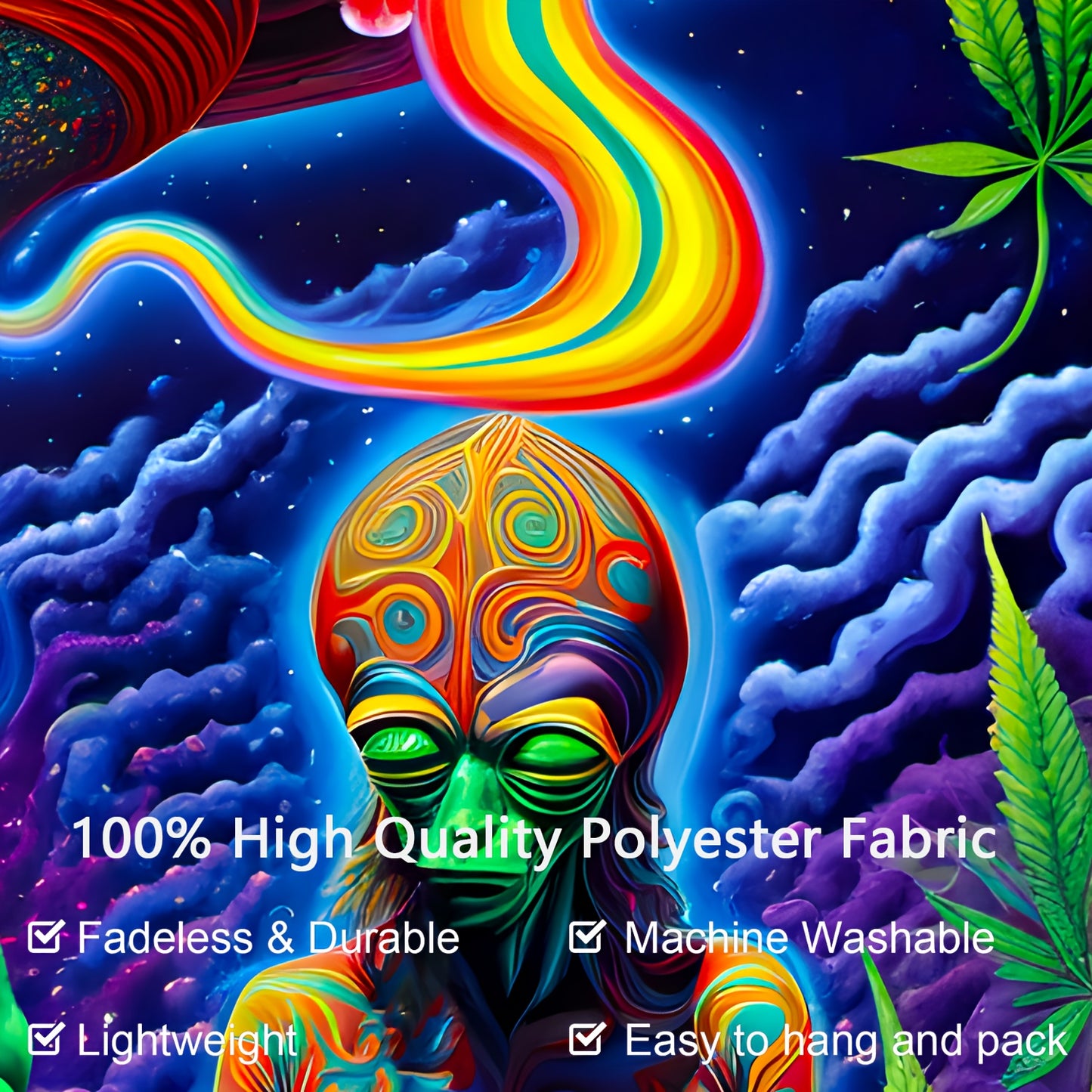 Simpkeely Alien Smoking UFO Glow In UV Light Tapestry, Large Size Peach Skin Fluorescent Tapestry, Bedroom Aesthetic Hanging Tapestry For Bedroom Office Living Room Home Decor, With Free Accessories