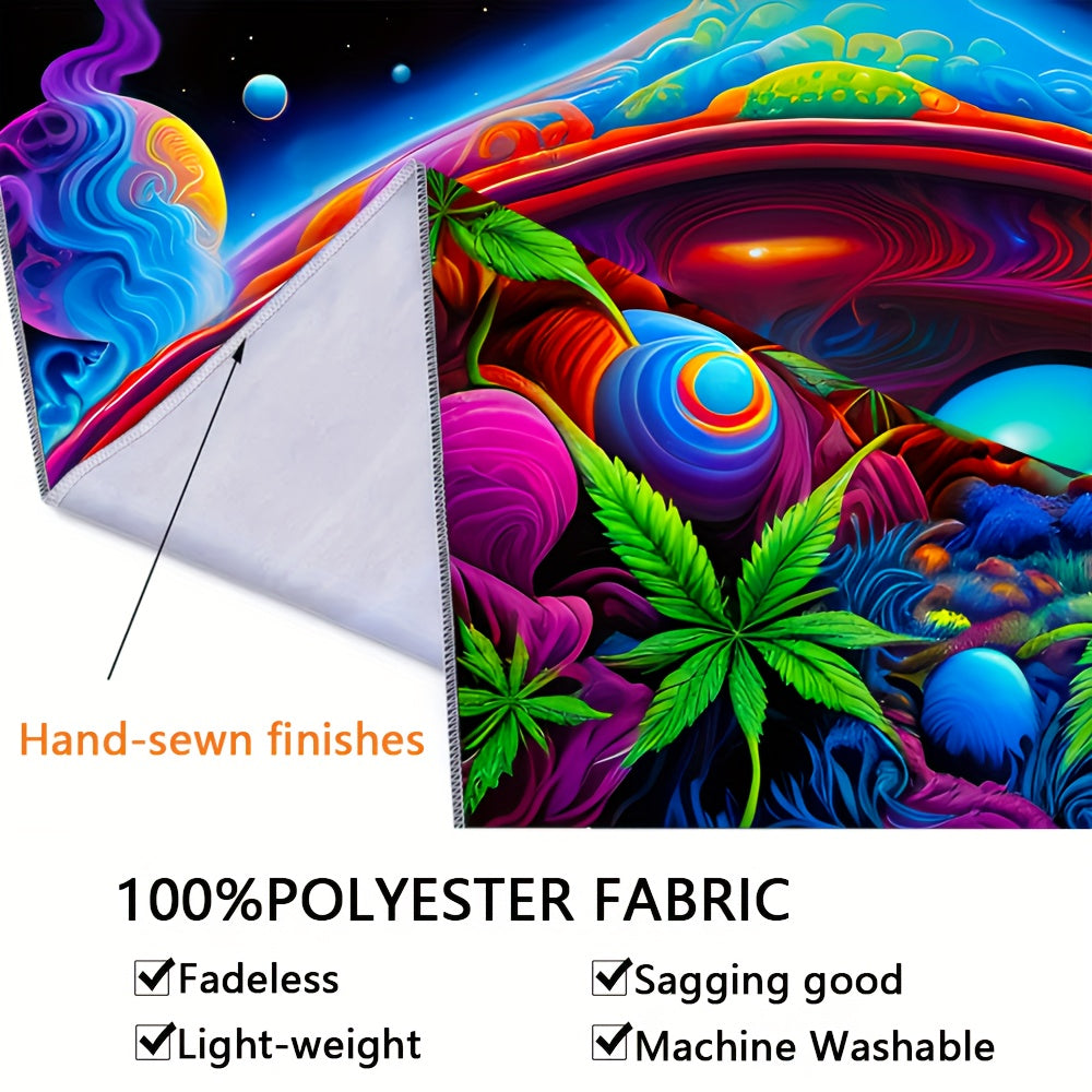 Simpkeely Alien Smoking UFO Glow In UV Light Tapestry, Large Size Peach Skin Fluorescent Tapestry, Bedroom Aesthetic Hanging Tapestry For Bedroom Office Living Room Home Decor, With Free Accessories