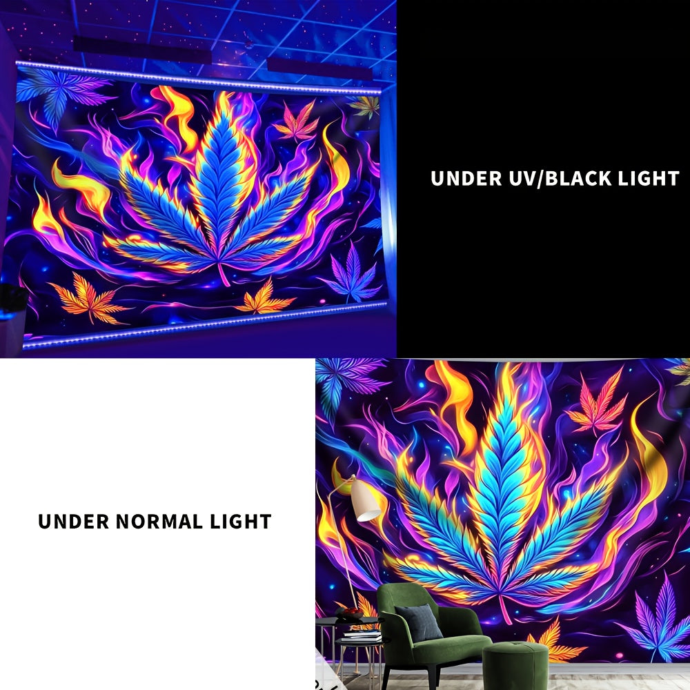 Simpkeely Flame Leaves UV Black Light Tapestry, Large Size Peach Skin Fluorescent Tapestry, Bedroom Aesthetic Hanging Tapestry for Party Festival, Bedroom Office Living Room Home Decor, Wall Decoration