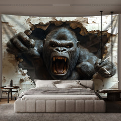 Simpkeely Fierce Gorilla 3D Landscape Photo Background Cloth Wall Hanging Large Size Polyester Tapestry For Living Room Bedroom Office Home Room Party Decoration Live Streaming Background Tapestry With Free Hanging Clips