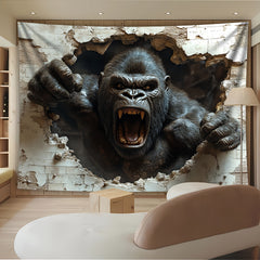 Simpkeely Fierce Gorilla 3D Landscape Photo Background Cloth Wall Hanging Large Size Polyester Tapestry For Living Room Bedroom Office Home Room Party Decoration Live Streaming Background Tapestry With Free Hanging Clips