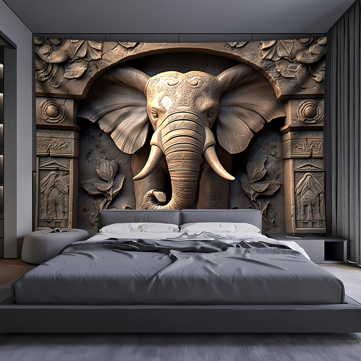 Simpkeely 3D Relief Elephant Arch Landscape Photo Background Cloth Wall Hanging Large Size Polyester Tapestry For Living Room Bedroom Office Home Room Party Decoration Live Streaming Background Tapestry With Free Hanging Clips