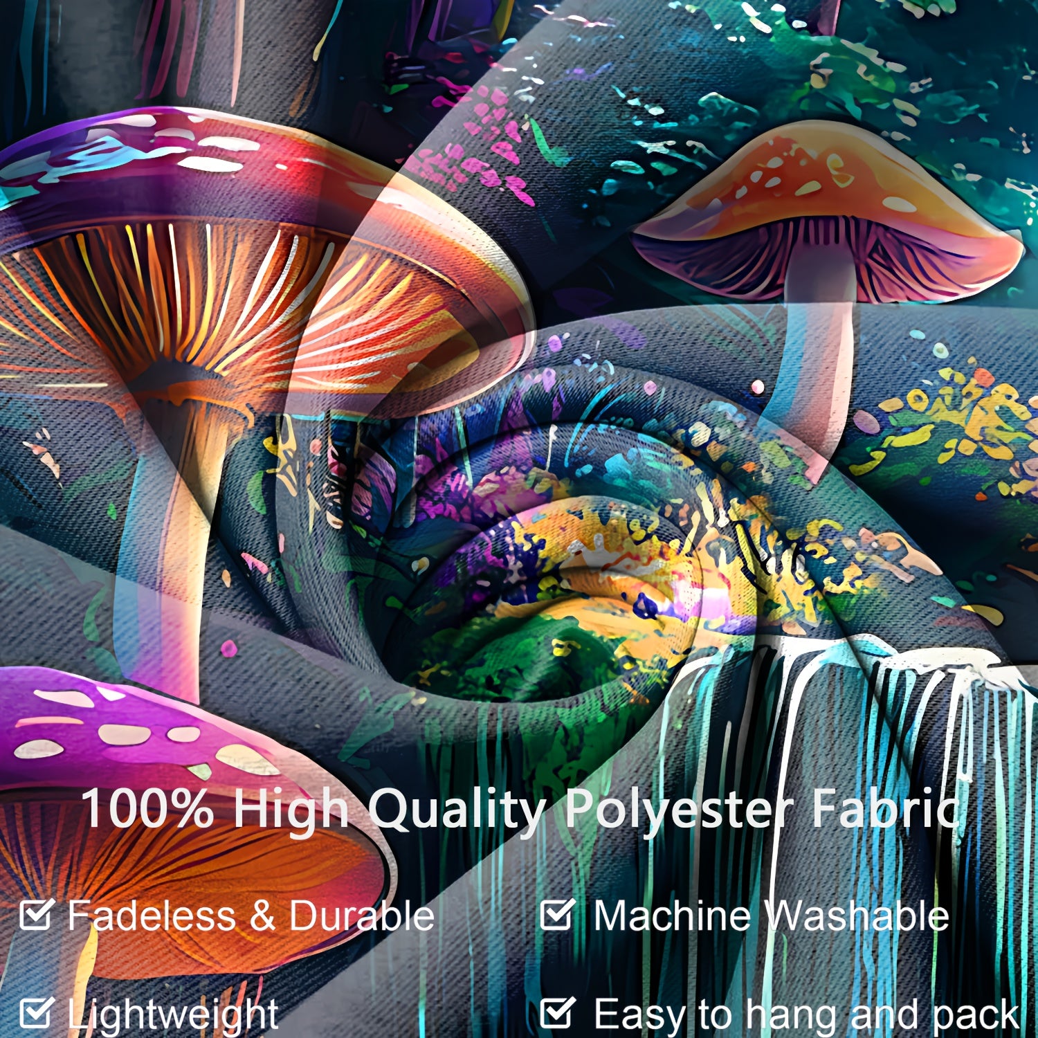 Simpkeely Mushroom Mountains Water UV Black Light Tapestry - Large Size Peach Skin Fluorescent Tapestry - Bedroom Aesthetic Hanging Tapestry For Party Festival, Bedroom Office Living Room Home Decor, Wall Decoration