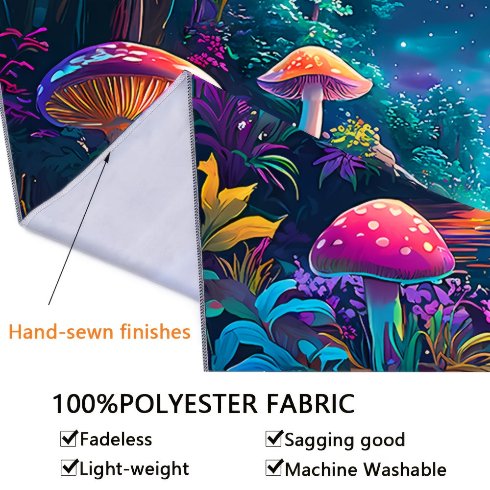 Simpkeely Mushroom Mountains Water UV Black Light Tapestry - Large Size Peach Skin Fluorescent Tapestry - Bedroom Aesthetic Hanging Tapestry For Party Festival, Bedroom Office Living Room Home Decor, Wall Decoration