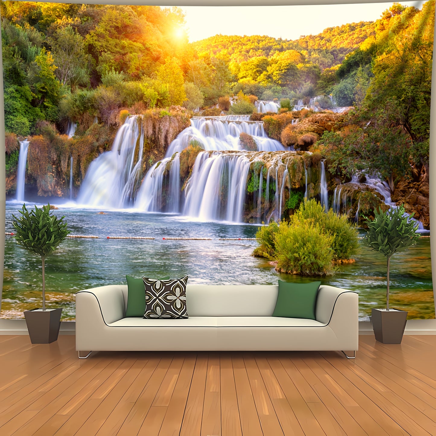 Simpkeely Sunshine Waterfall Forest Landscape Tapestry - Woven Texture Wall Hanging with Free Hanging Clips - Ideal for Living Room, Bedroom, Office, Home Decor, and Party Background