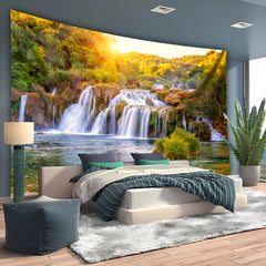 Simpkeely Sunshine Waterfall Forest Landscape Tapestry - Woven Texture Wall Hanging with Free Hanging Clips - Ideal for Living Room, Bedroom, Office, Home Decor, and Party Background