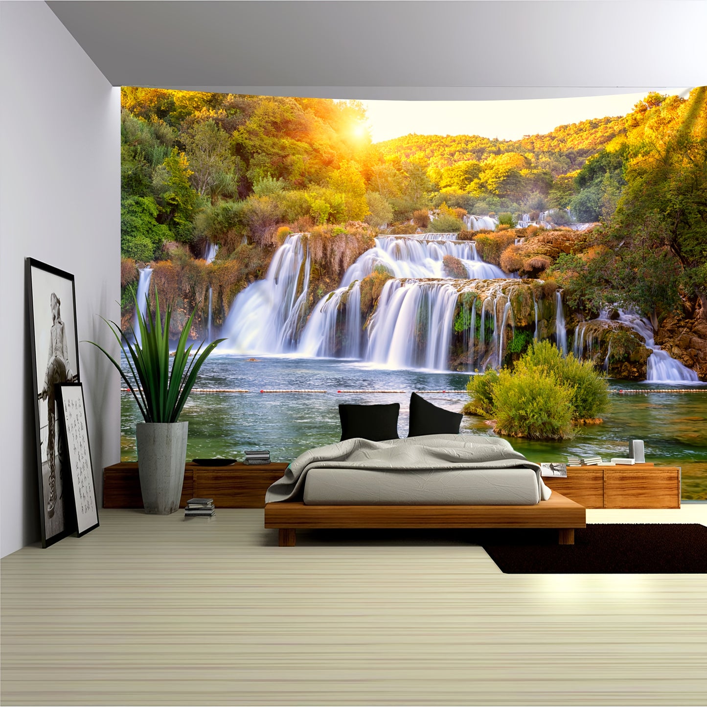 Simpkeely Sunshine Waterfall Forest Landscape Tapestry - Woven Texture Wall Hanging with Free Hanging Clips - Ideal for Living Room, Bedroom, Office, Home Decor, and Party Background