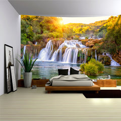 Simpkeely Sunshine Waterfall Forest Landscape Tapestry - Woven Texture Wall Hanging with Free Hanging Clips - Ideal for Living Room, Bedroom, Office, Home Decor, and Party Background