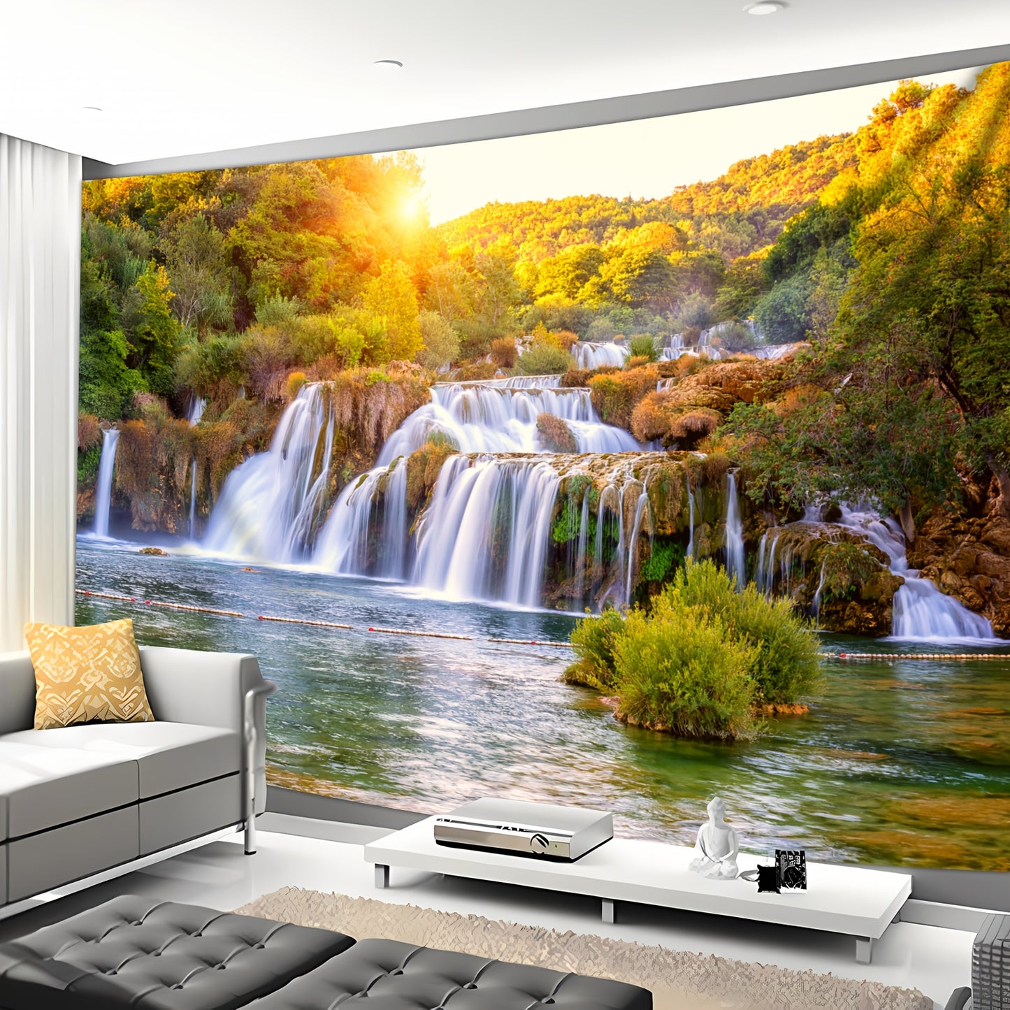 Simpkeely Sunshine Waterfall Forest Landscape Tapestry - Woven Texture Wall Hanging with Free Hanging Clips - Ideal for Living Room, Bedroom, Office, Home Decor, and Party Background