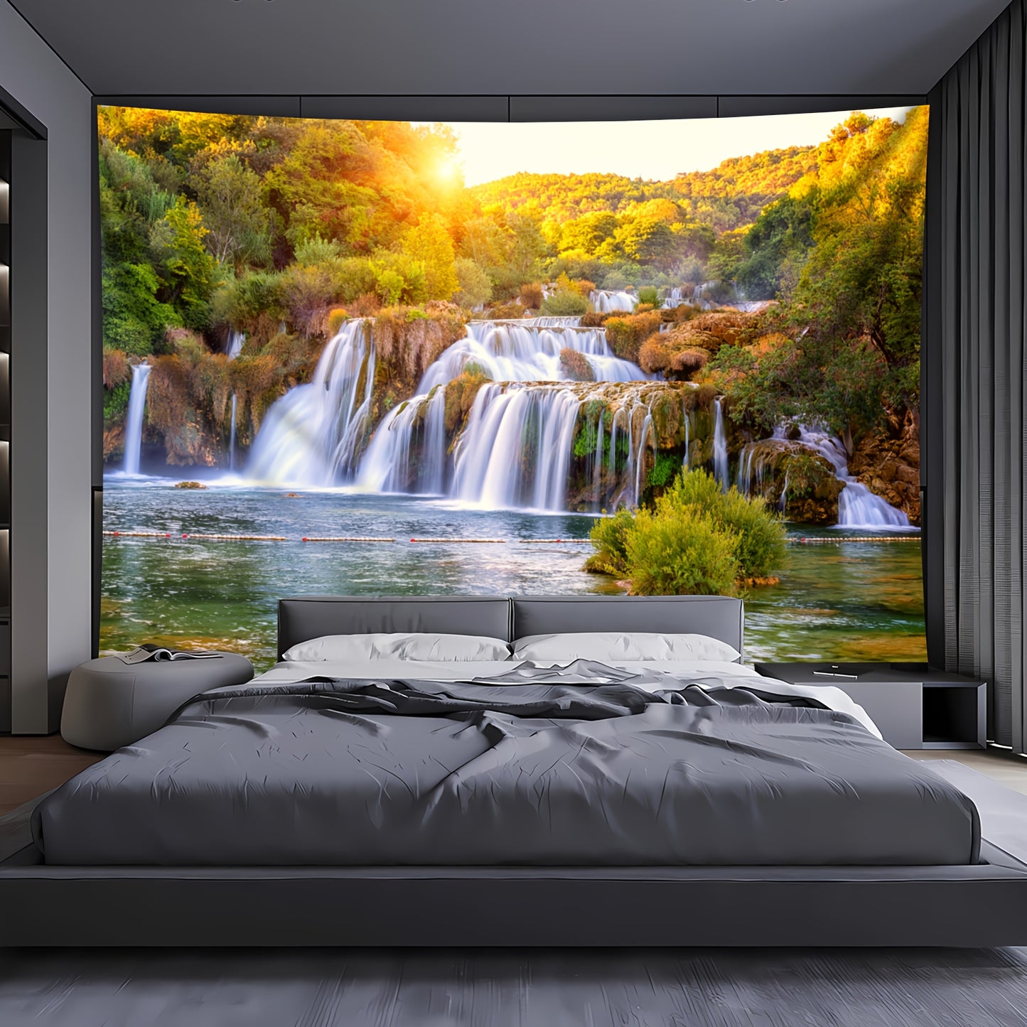 Simpkeely Sunshine Waterfall Forest Landscape Tapestry - Woven Texture Wall Hanging with Free Hanging Clips - Ideal for Living Room, Bedroom, Office, Home Decor, and Party Background