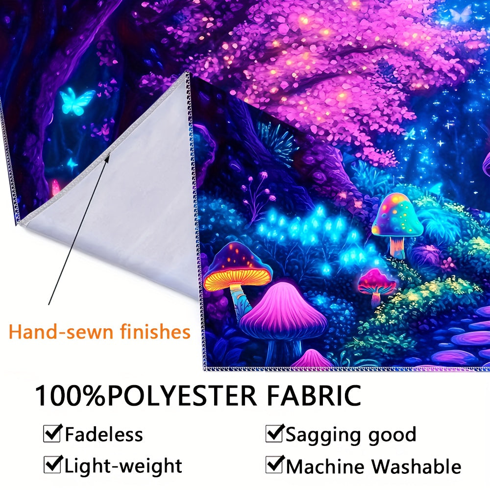 Simpkeely Jungle Mushroom UV Black Light Tapestry, Large Size Peach Skin Fluorescent Tapestry, Bedroom Aesthetic Hanging Tapestry for Party Festival, Bedroom Office Living Room Home Decor, Wall Decoration