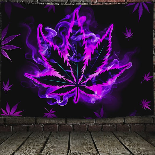 Simpkeely Hippy Purple leaf Fluorescent Tapestry, Aesthetic Polyster UV BlackLight Tapestry, Wall Hanging For Living Room Bedroom Office Home Decor/Room Decor/Party Deco, Festival Gifts With Free Installation Package