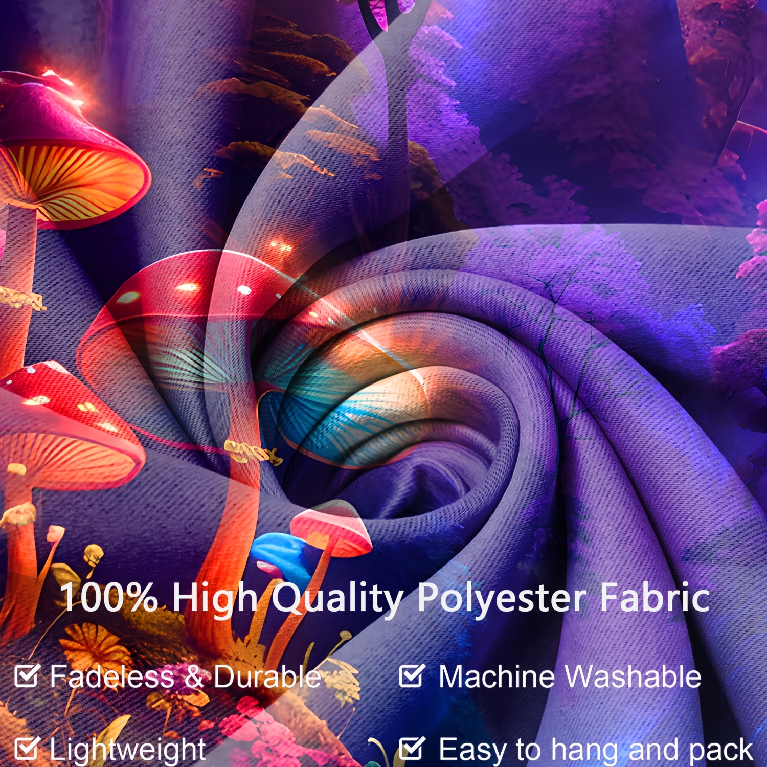 Simpkeely Fantasy Mushroom Forest UV Reactive Tapestry, Large Peach Skin Velvet Wall Hanging with Black Light Fluorescence, Indoor Graphic Decor for Living Room Bedroom Office