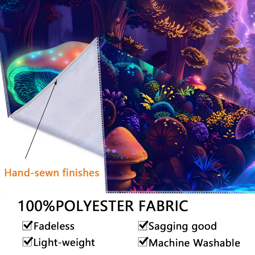 Simpkeely Fantasy Mushroom Forest UV Reactive Tapestry, Large Peach Skin Velvet Wall Hanging with Black Light Fluorescence, Indoor Graphic Decor for Living Room Bedroom Office
