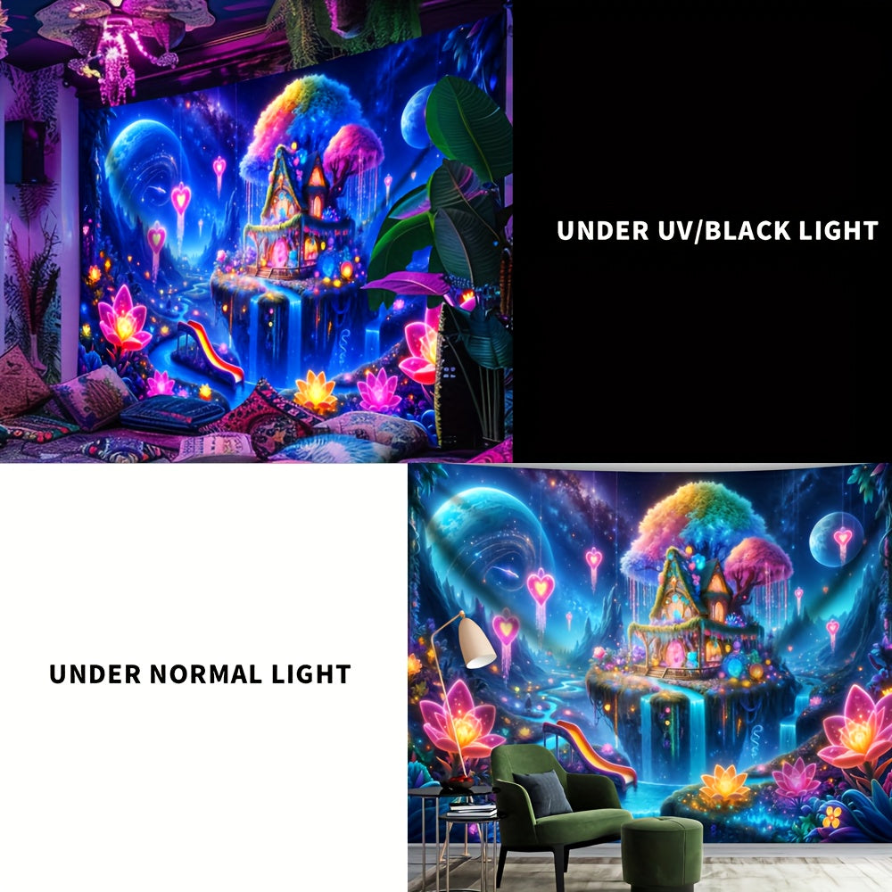Simpkeely Large Peach Skin Enchanting Magic Castle Fluorescent Tapestry - Easy-Hang Wall Art for Bedroom & Living Room Decor