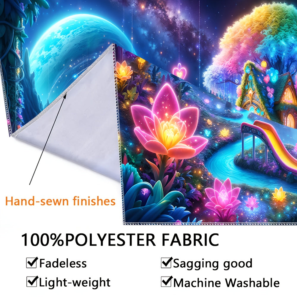 Simpkeely Large Peach Skin Enchanting Magic Castle Fluorescent Tapestry - Easy-Hang Wall Art for Bedroom & Living Room Decor