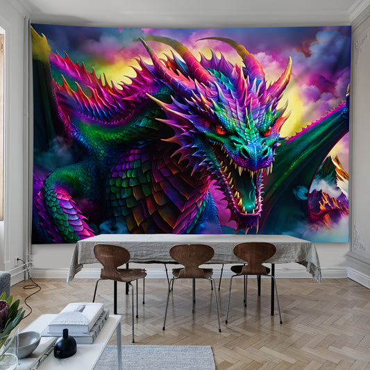 Simpkeely Dragon Fluorescent Tapestry, Medieval Retro Tapestry for Wall Hanging Large Size Blacklight Tapestries, Live Streaming Background, Festival Gifts, Suitable For Living Room Bedroom Dormitory Home Decor Party Decor, With Free Accessories